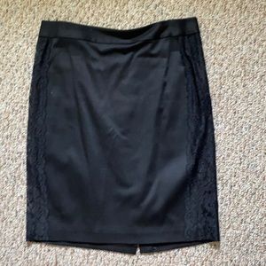 Ann Taylor wool sateen pencil skirt lace detail.